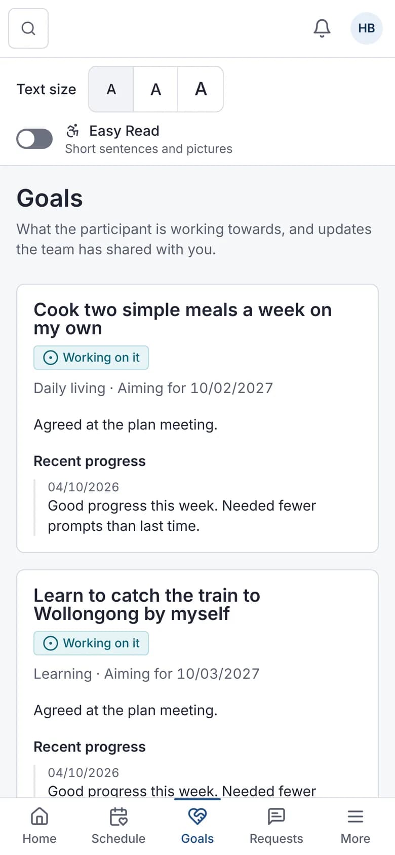 Family portal goals on a phone, with shared progress.