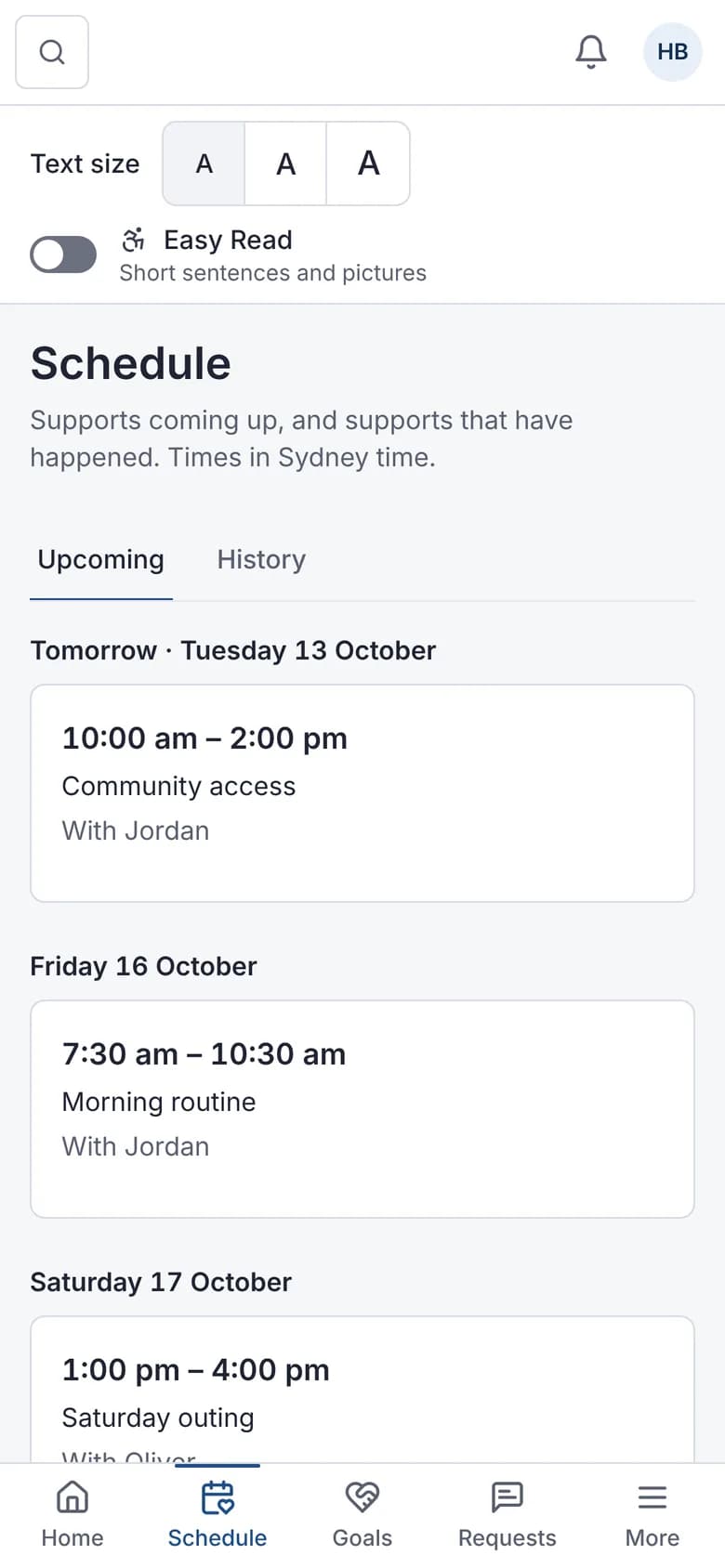 Family portal schedule on a phone.